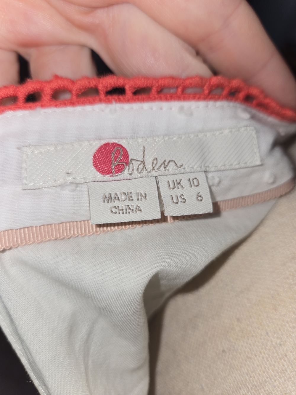 Boden Kelsey Ivory Swiss Dot  Embroidered Top 3/4 Sleeve Peasant Boho US 6 - Picture 7 of 11